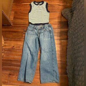 Abercrombie Kids Low Rise Baggy Jeans 5/6 + Art Class Striped Tank 6X Y2K Outfit